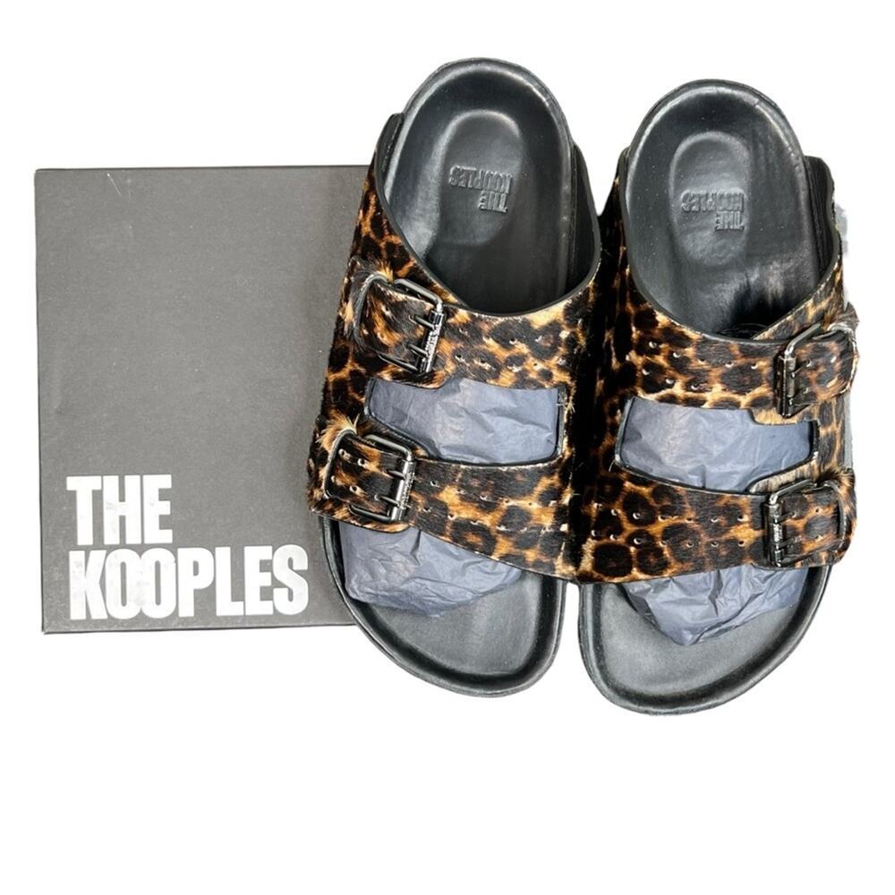 NIB The Kooples Leo Poulain Leather Animal Print Double Strap Sandal Fr38 US 7